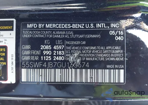 2016 Mercedes-Benz C 300 из США, поврежденный, VIN 55SWF4JB7GU163674